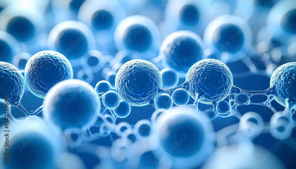 Poster microscopic cellular structure: intricate network of vibrant blue cells, showcasing the complex arch