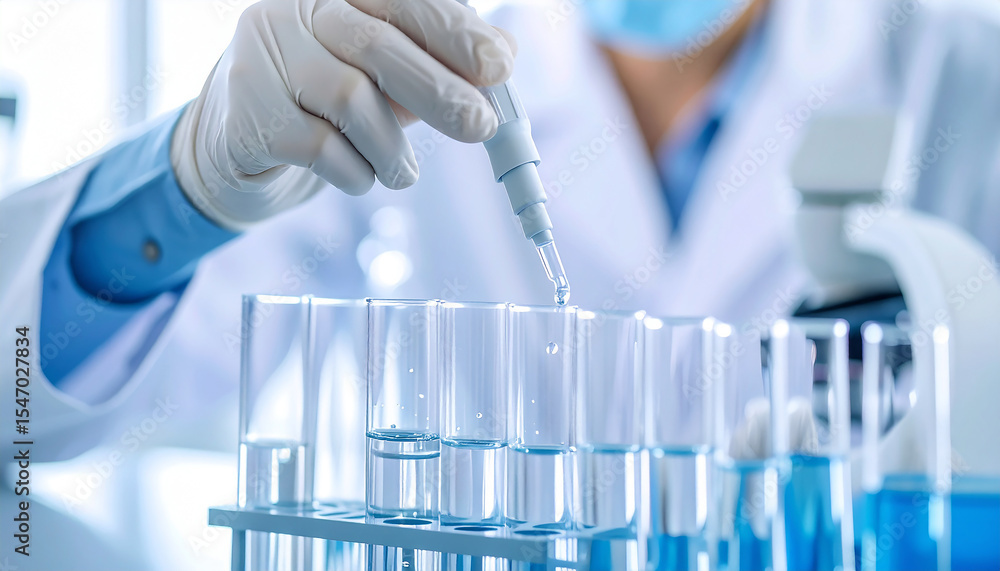 Poster science and discovery: a focused scientist performs intricate lab work. the image captures a moment 