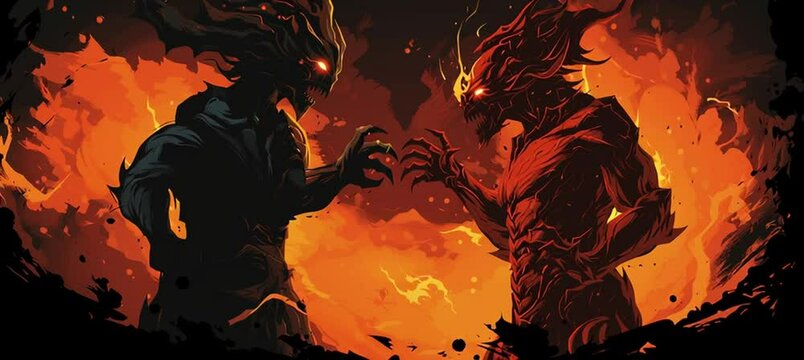 ifrit vs demon vector illustration design