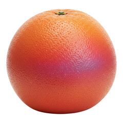 Bright orange grapefruit with smooth skin and vivid gradient of purple and red tones on clean white background