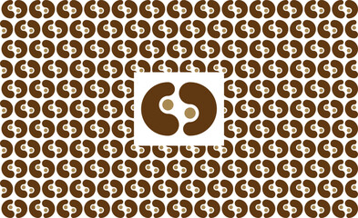 Repeating Brown Abstract Shapes with Tan Dots Pattern on a White Square