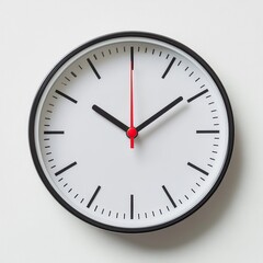 A simple, modern wall clock with black hour and minute hands and a red second hand, showing the time at 10:10:00.