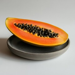 Papaya slice on grey plate