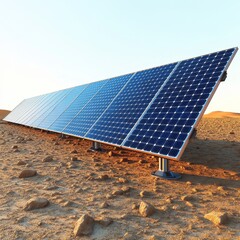 Solar panels installed in a desert landscape harnessing sunlight to generate renewable energy in an arid environment.