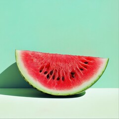 Watermelon slice on mint green background