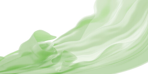 Luxury transparent green fabric in the wind on transparency background with copy space 3d render