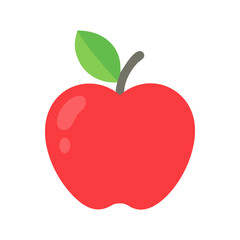 Flat design red apple with leaf on black background
