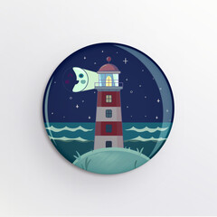 Lighthouse emoji moon button Emoji button lighthouse blue light sea ocean cloud night happy moon shine sky stars planets landscape logo free design vector illustration layer realistic cartoon mockup