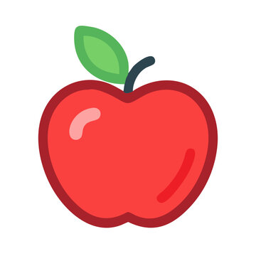 Red apple illustration with leaf on black background