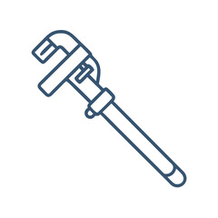 Blue outlined pipe wrench tool on black background illustration