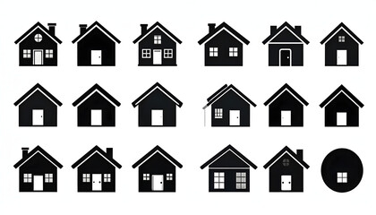 Home Icon Set: A collection of diverse house icons, perfect for real estate websites, property listings, and home-related projects.  Each icon offers a unique style.