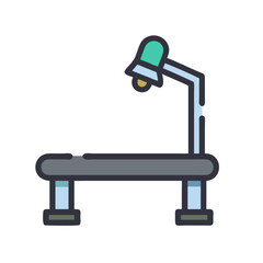 Examination table vector illustration with lamp on black background