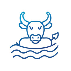 Line drawing of a bull swimming in a lake