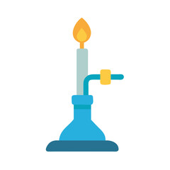 Bunsen burner illustration with bright flame on black background