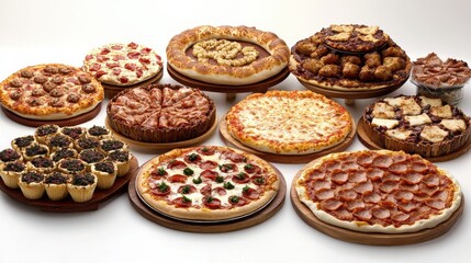 Assorted Pizza Variety and Desserts on Display for Food Lovers