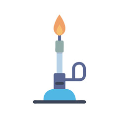 Illustration of a Bunsen burner with flame on black background