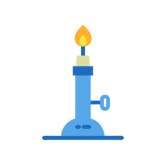 Bunsen burner with flame in science lab equipment illustration