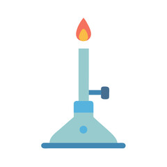 Flat Design Bunsen Burner with Flame on Black Background