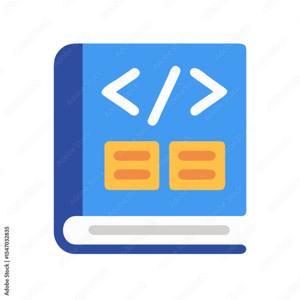 Poster coding book illustration featuring code and program blocks