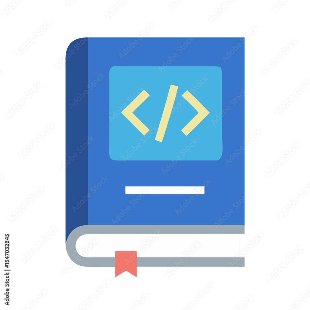 Poster blue code book flat illustration for programmers and developers