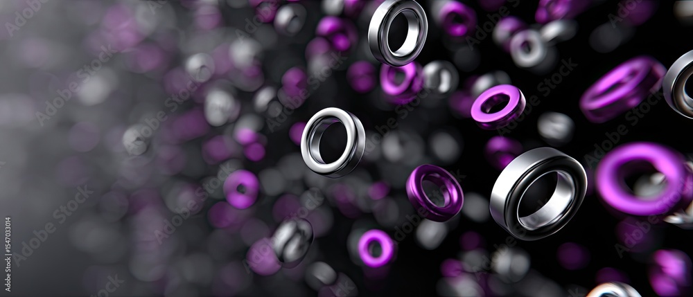 Aufkleber metallic and purple circular rings float and blur in a dynamic, futuristic digital 3d space with a s