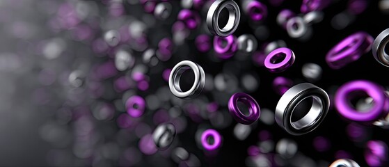 Metallic and purple circular rings float and blur in a dynamic, futuristic digital 3D space with a sleek, modern aesthetic.