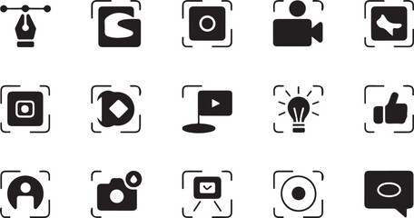 Black creative technology and interface icons with capture and idea elements