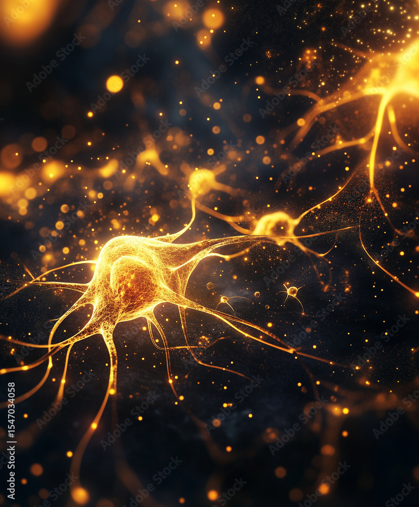 Aufkleber neural pathways glowing with golden light, representing brain activity and connections. this mesmeri