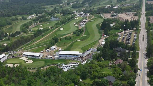 The rbc canadian open at tpc toronto, showcasing the golf course and spectators, aerial view
