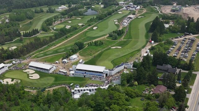 RBC Canadian Open at TPC Toronto, aerial view of the golf course with crowd and event structures