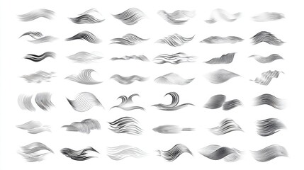 60 Vector Wave Design Shapes: Isolated White Background Collection