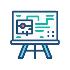 Presentation board showing schematic and workflow on a stand