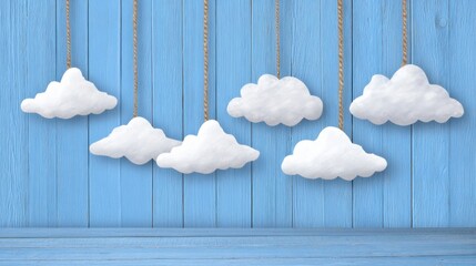 Adorable Kids/Baby Background: Blue Wooden Base with White Clouds