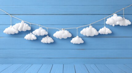 Adorable Kids/Baby Background: Blue Wooden Base with White Clouds