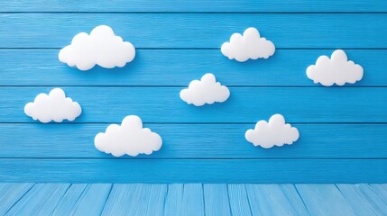 Adorable Kids/Baby Background: Blue Wooden Base with White Clouds