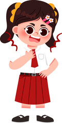 Cartoon Schoolgirl in Uniform with Pigtails and Rosy Cheeks, Ready for Class