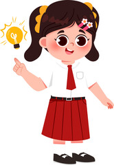 Bright Idea: Girl in School Uniform with Lightbulb Inspiration.