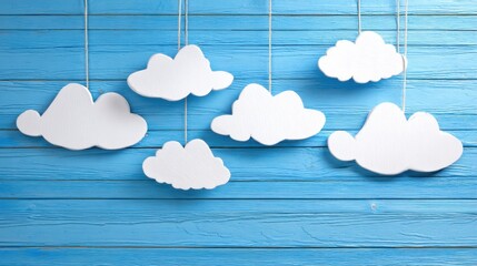 Adorable Kids/Baby Background: Blue Wooden Base with White Clouds
