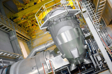 Flue gas duct system within industrial facility for air pollution control and energy recovery