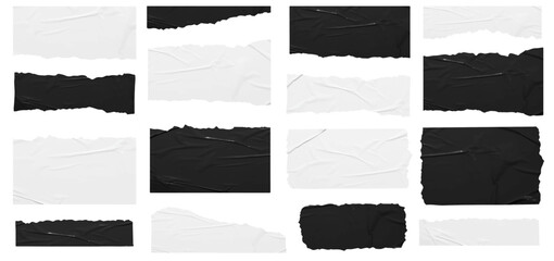 Vector ripped black and white stickers paper texture background, Mock up blank banners elements tags labels template design