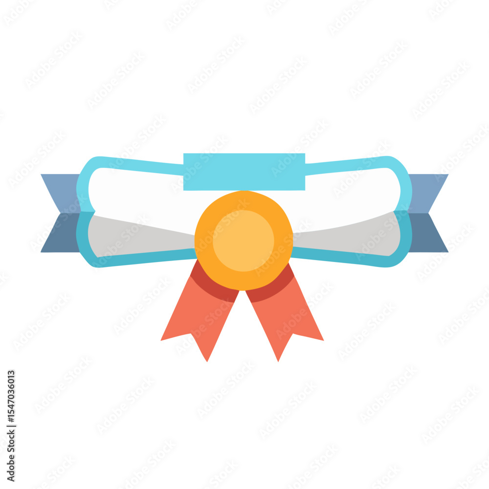 Poster simple flat design scroll with ribbon and gold badge
