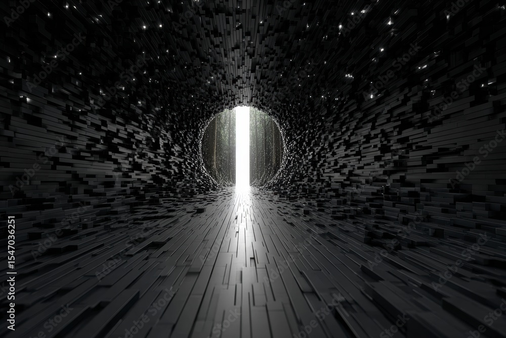 Poster dark abstract tunnel light at the end 3d render futuristic modern architecture backgr
