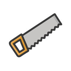 Cartoon hand saw illustration on black background for construction