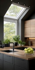 Modern Kitchen Design  Apples  Herbs  Skylight  Wood Countertops