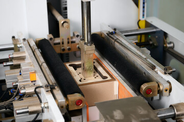 Innovative machine wraps rectangular boxes with precision in modern packaging facility