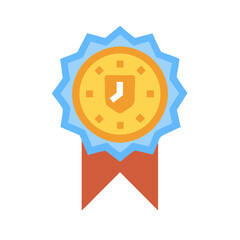 Flat badge icon symbolizing protection, achievement, and reliability