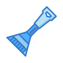 Blue cartoon ice scraper icon for winter vehicle maintenance