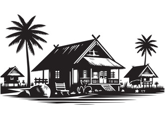 Tropical Hut Village Illustration Vector For Travel and Vacation Design