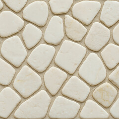 High resolution white stone mosaic texture for interior wall or flooring design with natural off-white tones and geometric shapes in tile arrangement, unique design Pro.