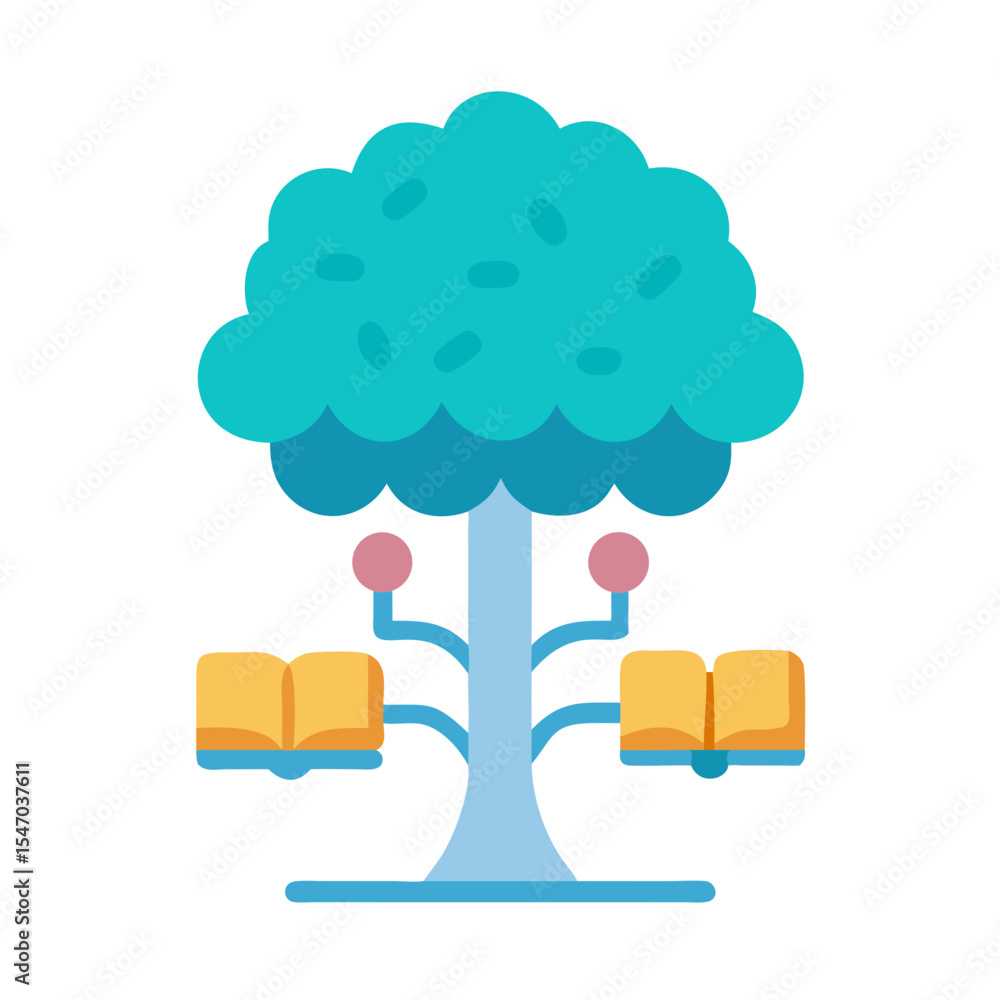 Poster stylized tree with books symbolizing knowledge and learning